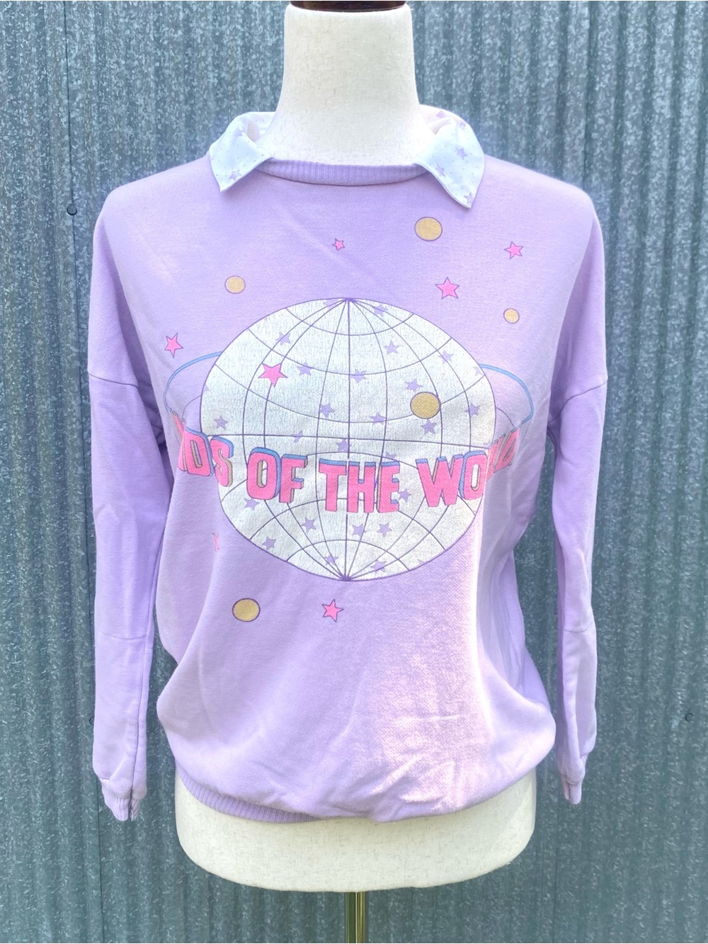 Vintage 80’s Kids of the World Lavender Collared Sweatshirt Size Youth Large